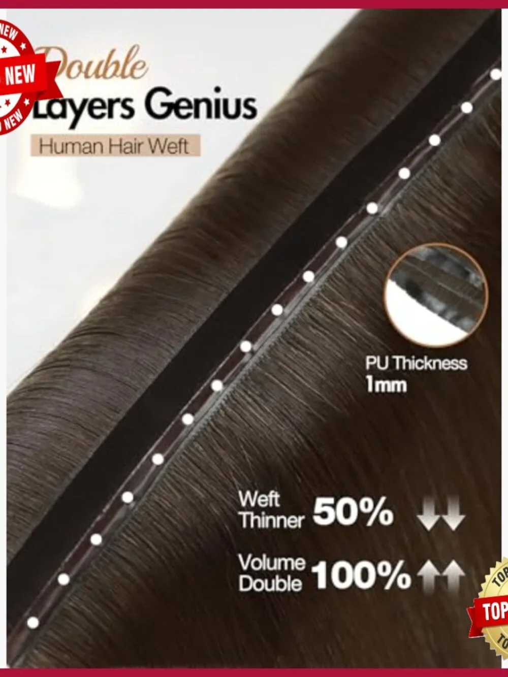 Remy Human Hair Extensions 100g Seamless Scalp-Simulated Double Layer
